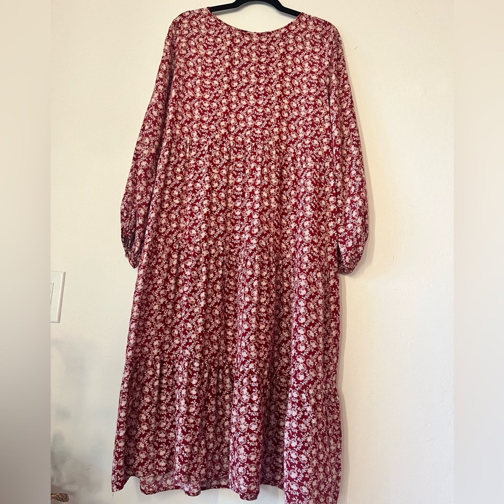 LOFT Red Floral Long Sleeve Dress